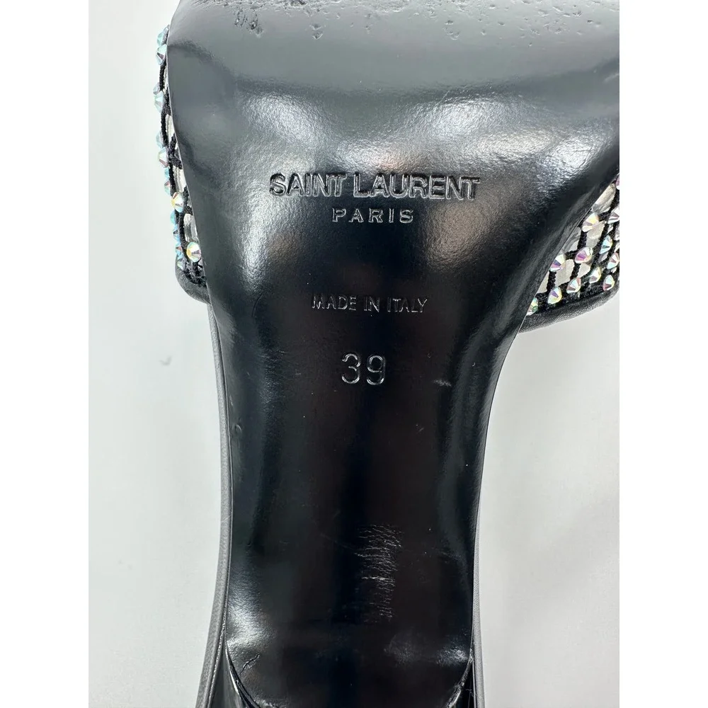 Saint Laurent Paris Luz Black Mesh Crystal Embellished Stiletto Mules Heels 39